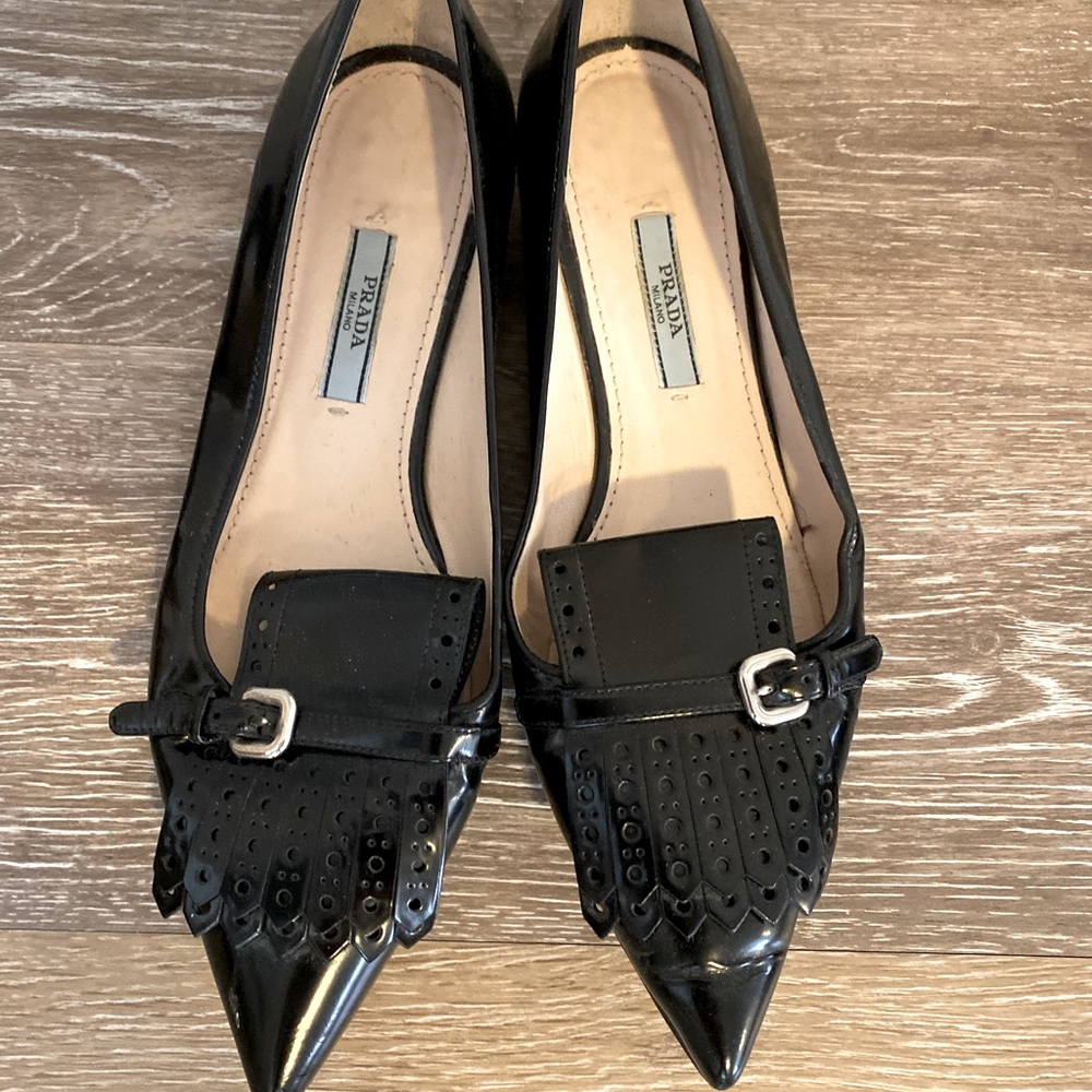 Prada Point Toe Black Flats Size 37 (6.5)